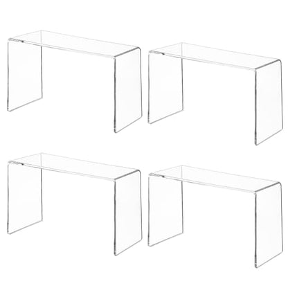 Aminigram 4 Pack Acrylic Risers Display Stands, Display Stands for Collectibles, Clear Acrylic Shelf for Show Decor Display, Toys, Cupcake (9.2 x 3 x 5 inches)
