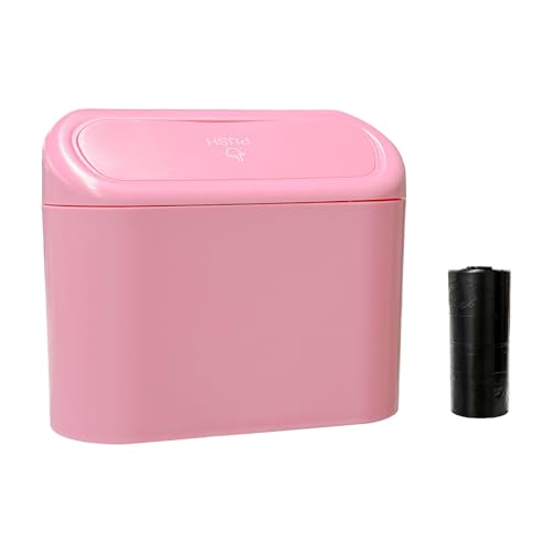 Car Trash Can Bin with Lid, Mini Portable Auto Garbage Can with 15Pcs Trash Bags, Waterproof Leakproof Small Garbage Organizer, Car Dustbin for Vehicle, Home, Office (Pink) - color: Pink