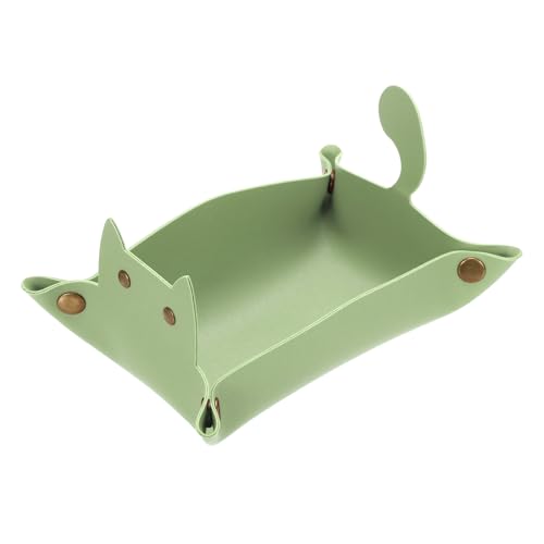 uxcell Leather Valet Tray, Folding Jewelry Tray Organizer Travel Dish Plate Desk Organizer for Women and Men Storage Jewelry Keys Wallet Coin, Light Green - color: Light Green