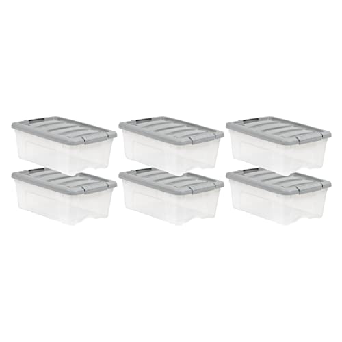 Amazon Basics Plastic Storage Containers with Secure Latching Lids, Stackable Organization Bins, Clear/Grey, 12 Quart, Set of 6 - size: 12 Qt. - 6 Pack