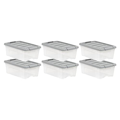 Amazon Basics Plastic Storage Containers with Secure Latching Lids, Stackable Organization Bins, Clear/Grey, 12 Quart, Set of 6 - size: 12 Qt. - 6 Pack