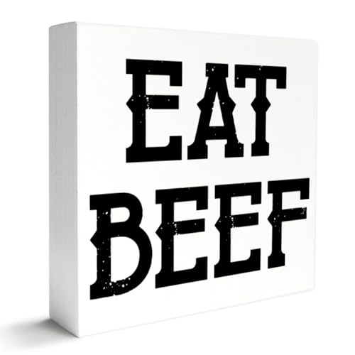 Kitchen Decor Wooden Box Sign, Western Kitchen Table Decoration Dining Room Counter Cabinets Decor, Eat Beef, Kitchen Housewarming Gifts for Mom Women Men New Home House, White - color: G