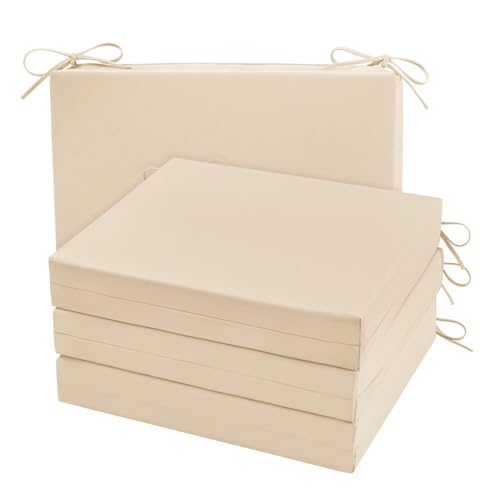Cozyide Outdoor Chair Cushions, Waterproof Patio Seat Cushions with Adjustable Straps, Square Corner Patio Chair Cushions for Garden, Beige, 18.5x16x3 Inch (Pack of 4) - color: Beige, size: 18.5x16x3 Inch (Pack of 4)
