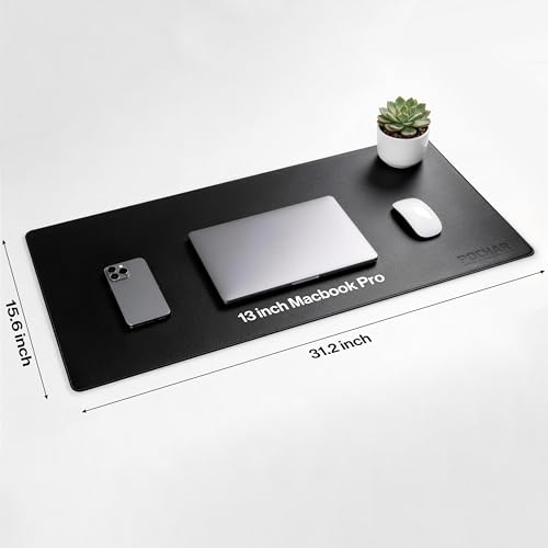 POCHAR Vegan Leather Desk Mat 31" x 16" - Desk Pad Protector for Desktop | Non-Slip PU Leather Dual-Sided Office Desk Blotter for Laptop Mouse Keyboard - Waterproof Writing Signing Pad, Black - color: Black
