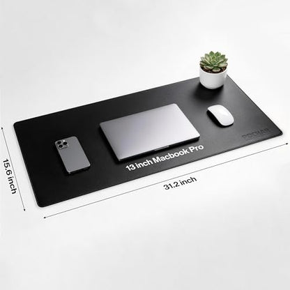 POCHAR Vegan Leather Desk Mat 31" x 16" - Desk Pad Protector for Desktop | Non-Slip PU Leather Dual-Sided Office Desk Blotter for Laptop Mouse Keyboard - Waterproof Writing Signing Pad, Black - color: Black