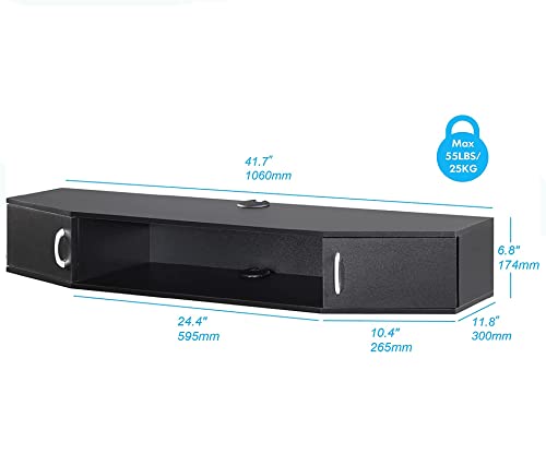 FITUEYES Floating TV Stand with Cabinet, Wall Mounted TV Shelf Media Console Entertainment Center Desk Storage Hutch for Home and Office, 41'' - color: Black