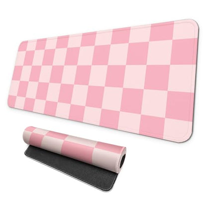 MAY FLOWER Gaming Mouse pad, Large Laptop Mousepad, Full Keyboard Mat, Long Computer Mouse Mat for Home and Office, Anti-Slip Rubber Base, 31.5 x 11.8 Inches (Pink Checkered) - color: Pink Checkered