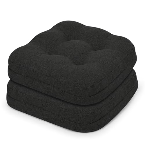 baibu Set of 2 Dining Chair Cushions, Dual-Layer Patent Design Memory Foam Kitchen Chair Cushions, Non-Slip Seat Pads with Ties, 16.5 x 16.5 x 3.5in, 2 Pack, Black - color: Black, size: 2 Count (Pack of 1)