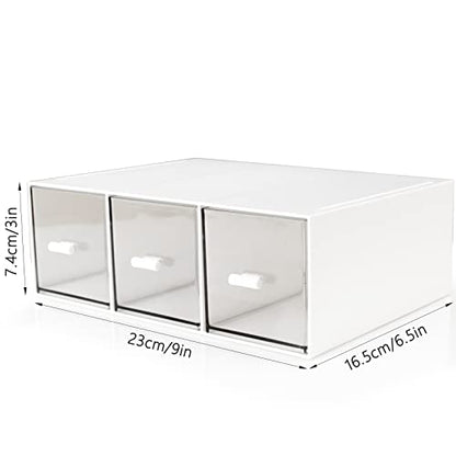 Desk Drawer Organizer, Stackable Storage Drawers, Plastic Compact Desk Storage Box Great for Office School Home Small Space - Large 3 Drawers (White) - size: 9*6.5*3inch - 3 Compartment