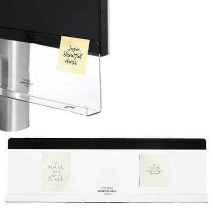 PATIKIL Monitor Memo Board, Transparent, Black Bottom Self-Adhesive Sticky Note Holder Side Note Attachment Computer Accessories for Home Office Computer Monitor Screen, 1 Pcs