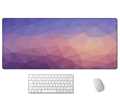 SSOIU Extended Gaming Mouse Pad (35.5x15.7 in), Large Stable Rubber Base Mousepad with Stitched Edges, Keyboard Mouse Mat Desk Pad for Work, Game, Office, Home - Light Blue Purple Triangle - color: Light Blue Purple Triangle