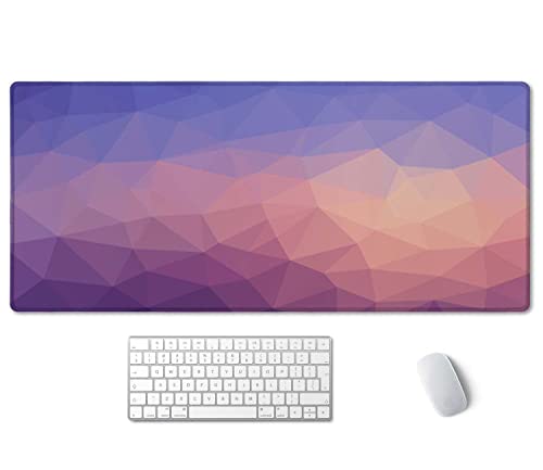 SSOIU Extended Gaming Mouse Pad (35.5x15.7 in), Large Stable Rubber Base Mousepad with Stitched Edges, Keyboard Mouse Mat Desk Pad for Work, Game, Office, Home - Light Blue Purple Triangle - color: Light Blue Purple Triangle