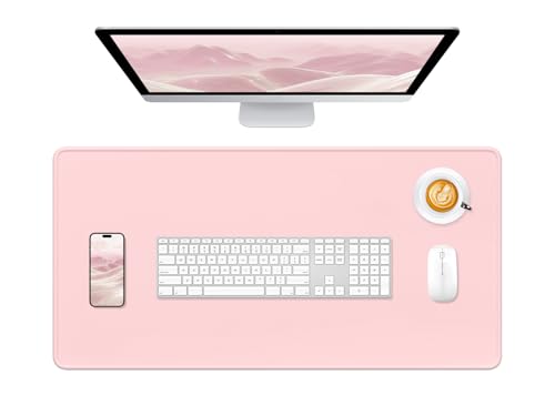 Hsurbtra Desk Pad, 32" x 16" Premium-Textured Desk Mat, Stitched Edge Anti-Slip Waterproof Rubber Mouse Pad, L Extended Computer Mat for Office Gaming Laptop Keyboard Pink - color: Pink, size: L Deskpad (32" x 16")
