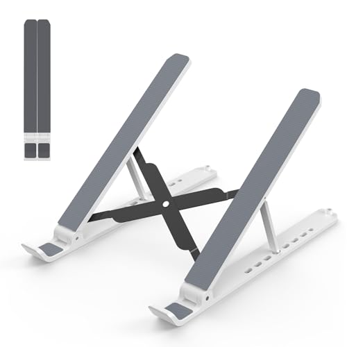 Tonmom Laptop Stand for Desk, Adjustable Laptop Riser ABS+Silicone Foldable Portable Notebook Holder, Ventilated Cooling Notebook Mount Computer Stand for 10-15.6” Laptops,Tablets-White - color: White