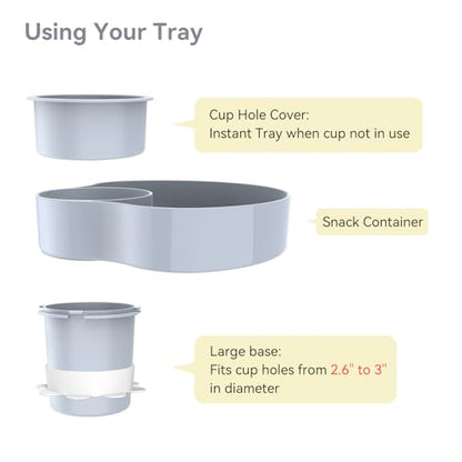 Car Seat Cup Holder Snack Tray: Travel Tray for Kids Car Seat Food Tray for Kids Travel, Toddler Carseat Eating Plate Table, Kid Road Trip Table Essentials Accessories, Grey - color: Grey