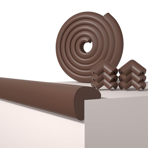 6.56FT L-Shape Baby Corner Protector Guards, Pre-Taped, 0.47''Thick | Edge Safety Bumpers for Furniture & Sharp Table Corners, with 6 Corners, Waterproof Soft Foam Adhesive Guard Cushion, Coffee - color: Dark Brown, size: 0.47''Th (6.56ft)