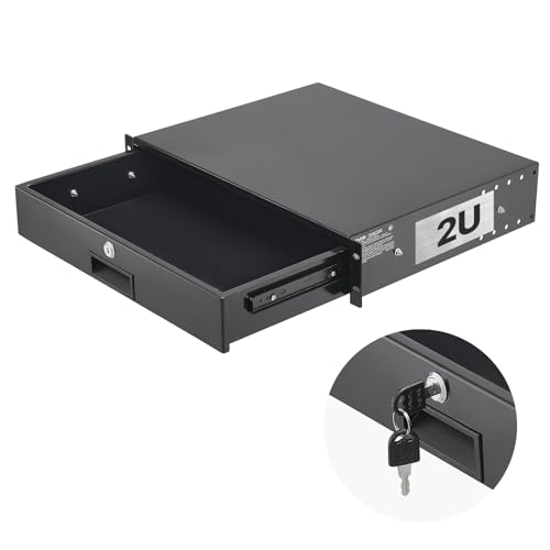 VEVOR 2U Rack Drawer, Lockable Server Cabinet Case, 13.8'' Depth Server Rack Mount Drawer, for 19'' Network Equipment/DJ/AV Rack or Cabinet Enclosure, 50 lbs Max Load, with Cable Management Holes - size: 2U