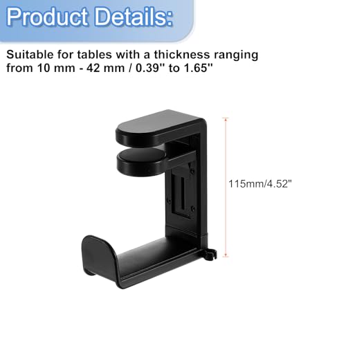 HARFINGTON Headphone Stand Holder 360 Degree Adjustable Clamp Desk Hook Clamp 0.39"-1.65" Clamping Range PC Gaming Headset Stand for Headphone Earphone, Black - color: Black
