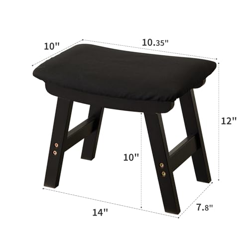 Kitsanery Foot Stool,Ottoman,Bamboo Small Sofa Foot Rest Under Desk,Extra Seating for Living Room, Bedroom and Kitchen (Black Stool Legs - Black Surface) - color: Black Stool Legs - Black Surface