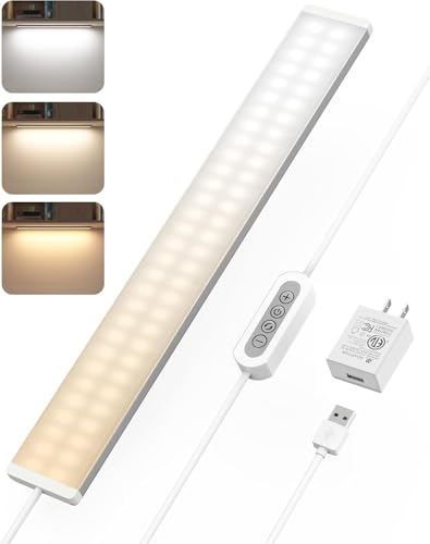 ASOKO Under Desk Light, 16Inch Dimmable LED Under Cabinet Lighting, USB Plug in Cabinet Light for Kitchen/Shelf/Workbench/Cupboard, 3000K/4000K/6000K - size: 16 Inch