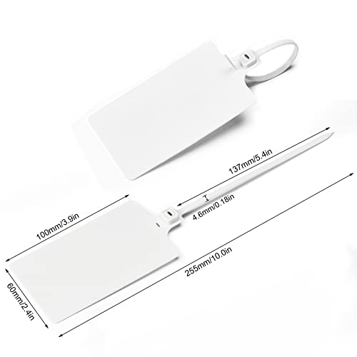 100 White Plastic Writable Shipping Tags - Large, Waterproof, Hanging Labels with One Permanent Marker Pen - color: White, size: 100 PCS