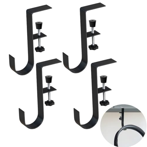 4pcs Desk Hooks, Under Shelf Table Storage Hooks Clip-On Desktop Accessory for Organizing Book Bags and Desktop Miscellaneous Items (Black)