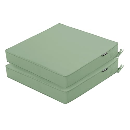 Outdoor Chair Cushions 19 x 19 Inch Water Resistant Patio Chair Cushions with Tie 3 Year Color Fastness Thick Outdoor Seat Cushion for Garden Lawn Patio Furniture Sage Green Set of 2 - color: Sage Green, size: 19*19*3 Inch (Square)