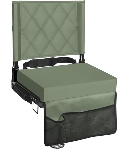 Sheenive Green Stadium Seats for Bleachers with Back Support, Padded Soft Comfy Backs and Cushion, Wide, Portable Folding Comfort Chair with Shoulder Strap, Perfect for Sports Events - color: Green