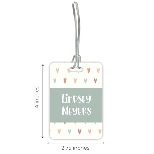 Personalized Pastel Hearts Luggage Tag / 2.75" x 4" Custom Trendy Bag Tag/Double Sided Durable Plastic Luggage Tag with Plastic Strap/Made in The USA - style: Hearts