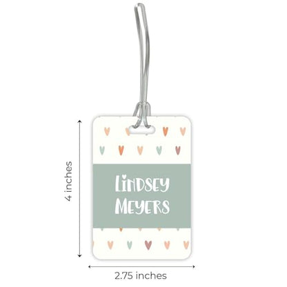 Personalized Pastel Hearts Luggage Tag / 2.75" x 4" Custom Trendy Bag Tag/Double Sided Durable Plastic Luggage Tag with Plastic Strap/Made in The USA - style: Hearts