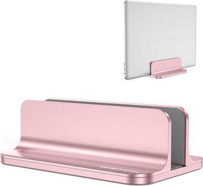OMOTON Vertical Laptop Stand Holder, Desktop Aluminum Stand for MacBook with Adjustable Dock Size, Fits All MacBook, Surface, Chromebook and Gaming Laptops (Up to 17.3 inches), Rose Gold - color: RoseGold
