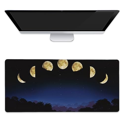 Large Mouse Pad Moon Phase Extended Gaming Mouse Pad Non-Slip Desk Mat with Stitched Edge Laptop Computer Keyboard Mousepad for Office Home 35.4" x 15.7" - color: Moon Phase