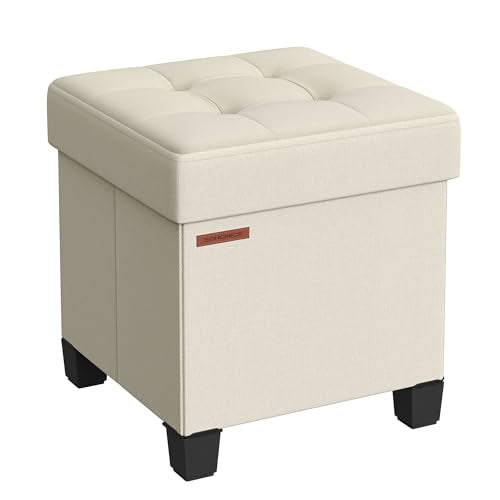 SONGMICS Storage Ottoman, Small Ottoman Foot Rest with Legs, 15 x 15 x 15.7 Inches Foot Stool, Load up to 660 lb, for Living Room, Bedroom, Dorm, Cream White ULSF014W01 - color: Cream White, size: 15"D x 15"W x 15.7"H