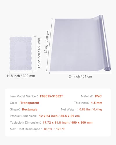 VEVOR Clear Table Cover Protector, 18" x 36" Customizable Plastic Desk Protector, 1.5 mm Thick Clear PVC Cover, Waterproof Desktop Guard for Writing, Coffee, Dining Room Desk - size: 36" x 18" (Rectangular)