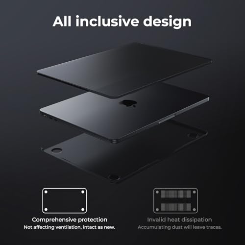 EooCoo Case Compatible with MacBook Air 13 inch M5 2026-2022 Release M4 M3 M2 A3449 A3240 A3113 A2681, Hard Shell&Keyboard Skin Cover&Screen Protector for Mac Air 13.6 inch, Matte Midnight Black - color: Matte Midnight Black