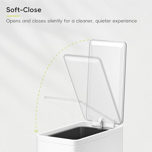 EKO Slim Small Bathroom Trash Can with Lid, Stainless Steel Small Garbage Can with Removable Inner Bucket, 6L / 1.6 Gal, Step On Trash Bin (White) - color: White, size: 6L