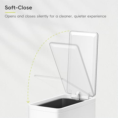 EKO Slim Small Bathroom Trash Can with Lid, Stainless Steel Small Garbage Can with Removable Inner Bucket, 6L / 1.6 Gal, Step On Trash Bin (White) - color: White, size: 6L