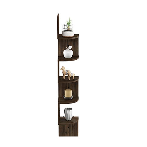 Furinno Rossi Wall Mount Floating Corner Shelf, 5-Tier Radial, Columbia Walnut - color: Columbia Walnut