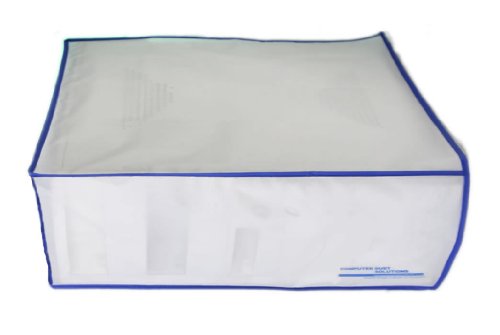 Printer Dust Cover, Covers Inkjet or Laser Printers, Silky Smooth Antistatic Vinyl, Translucent Coconut Cream Color with Blue Trim, Several, (17W x4H x14D) - size: 17W x4H x14D