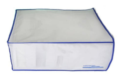Printer Dust Cover, Covers Inkjet or Laser Printers, Silky Smooth Antistatic Vinyl, Translucent Coconut Cream Color with Blue Trim, Several, (17W x4H x14D) - size: 17W x4H x14D