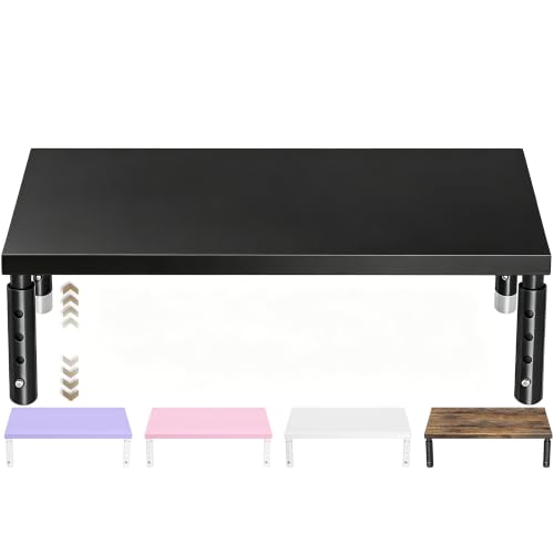 ECOLOVI Wood Laptop Stand for Desk, 4-Height Adjustable Computer Monitor Stand Riser for Desk Organizer and Accessories, Office Desk Accessories Workspace Organizer for Home Office Supplies, Black - color: Black, size: Adjustable Height