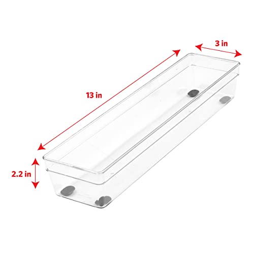 Glad Plastic Drawer Storage Tray – Heavy Duty Organizer Bin for Home, Kitchen, Bath, Bedroom, Office | Non-Slip Feet, Clear, 13x3 (Pack of 6) - size: 13x3 (Pack of 6)