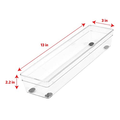 Glad Plastic Drawer Storage Tray – Heavy Duty Organizer Bin for Home, Kitchen, Bath, Bedroom, Office | Non-Slip Feet, Clear, 13x3 (Pack of 6) - size: 13x3 (Pack of 6)
