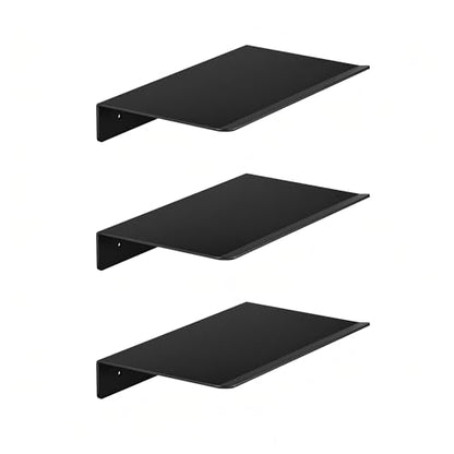 Metal Floating Wall Shelves - Small Wall Mounted Display Shelf for Collectibles, Mini Hanging Shelves Set for Bathroom, Bedroom, Kitchen & Living Room Decor (Black, 8 in-3 Pcs) - size: 8 IN-3 Pcs