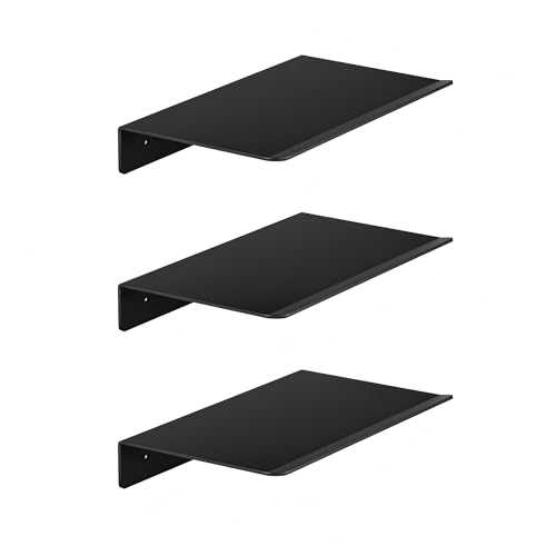 Metal Floating Wall Shelves - Small Wall Mounted Display Shelf for Collectibles, Mini Hanging Shelves Set for Bathroom, Bedroom, Kitchen & Living Room Decor (Black, 8 in-3 Pcs) - size: 8 IN-3 Pcs