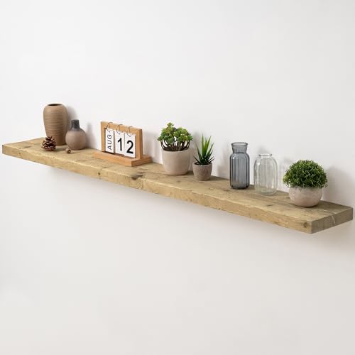 Acovy 55" Unfinished Solid Reclaimed Wood Floating Shelves, Rustic Heavy-Duty Wall Shelves, 8" Deep Floating Shelf for Living Room, Bathroom, Bedroom and Kitchen, Set of 1, Natural - color: Natural, size: 55inches-1P