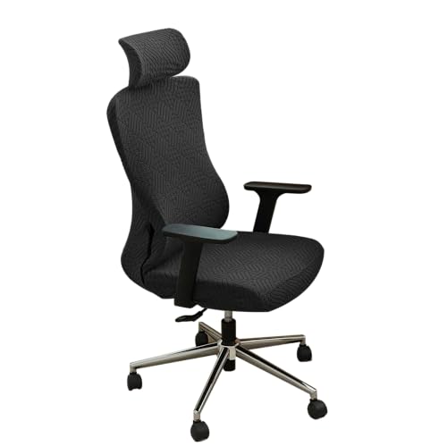 Ergonomic Office Chair Cover with Headrest Covers Black Jacquard Stretch Desk Chair and Headrest Slipcovers Washable - color: Jacqaurd L-black, size: Chair and Headrest Covers