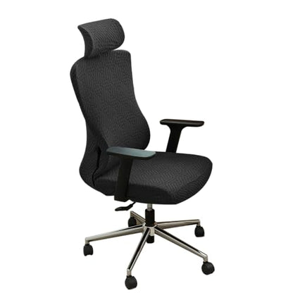 Ergonomic Office Chair Cover with Headrest Covers Black Jacquard Stretch Desk Chair and Headrest Slipcovers Washable - color: Jacqaurd L-black, size: Chair and Headrest Covers