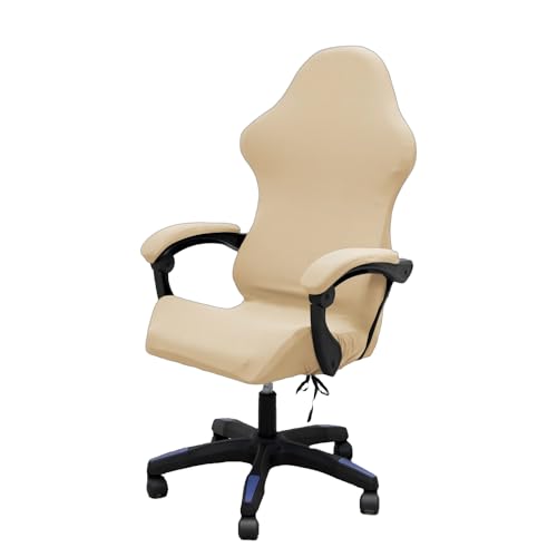 Gaming Chair Cover Set with Armrest Covers, Stretch Ruffled Slipcover for Racing Office Computer Reclining Chairs (Beige) - color: Beige