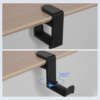 HARFINGTON Headphone Stand Holder 360 Degree Adjustable Clamp Desk Hook Clamp 0.39"-1.65" Clamping Range PC Gaming Headset Stand for Headphone Earphone, Black - color: Black